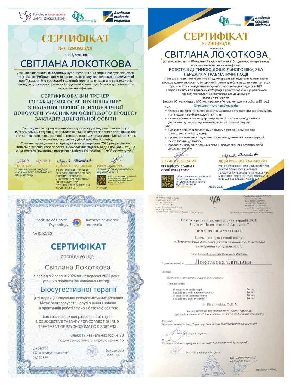 Сертифікат Світлани Локоткової